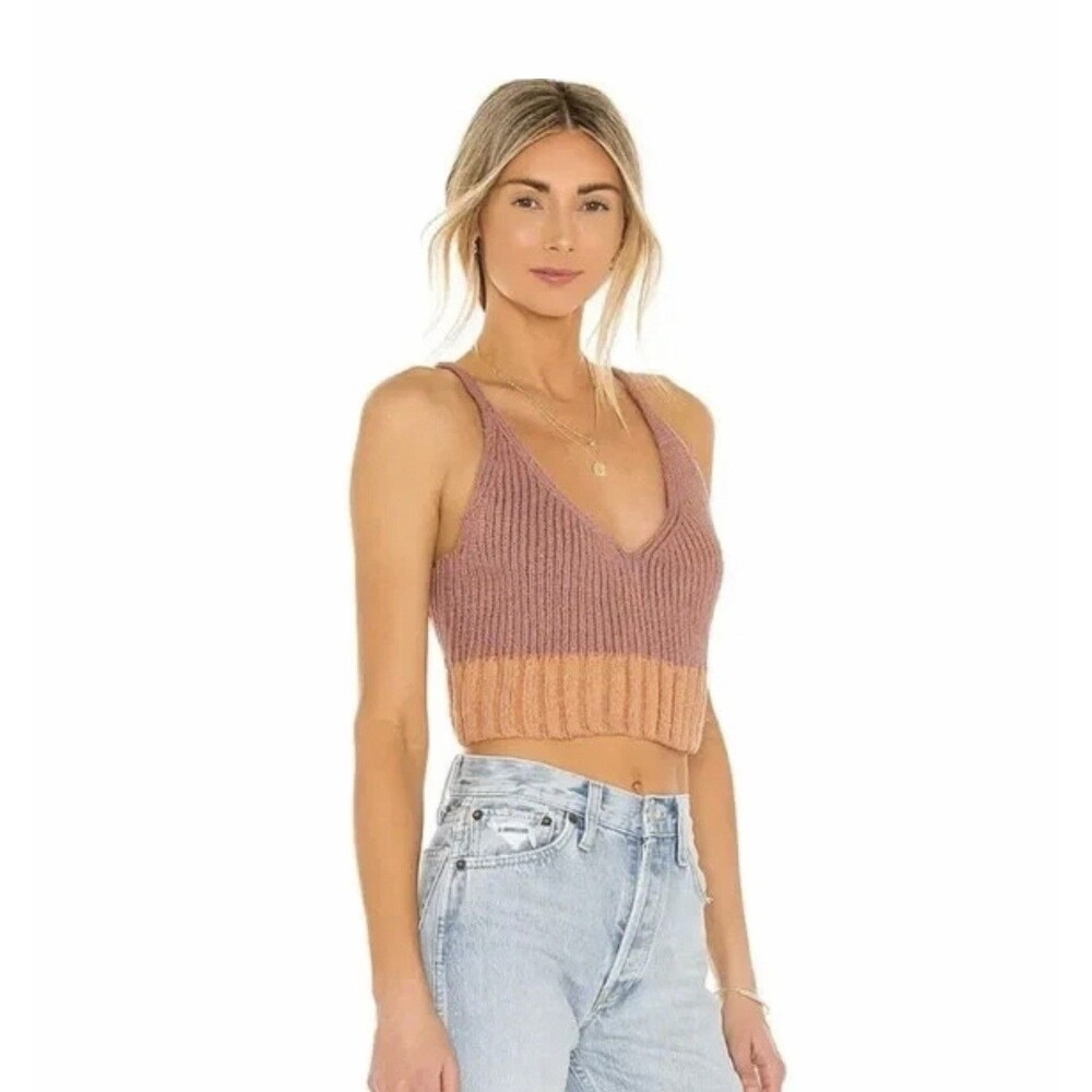 Free People L9120 Womens Mauve Combo Here All Day Knit Bralette Size Large